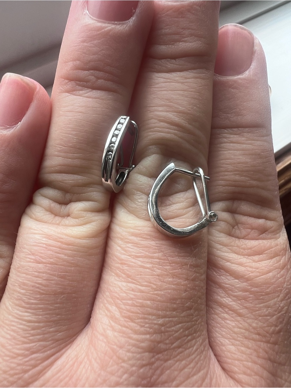 14K White Gold and Diamond Hoop Huggie Earrings